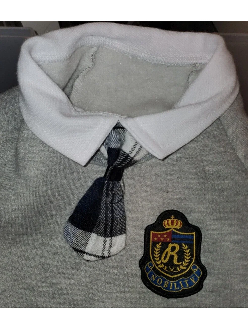 NOBILITY SCHOOL SCHOLAR STUDENT TIE COLLARED HEATHER GRAY SWEATER SIZE: LARGE